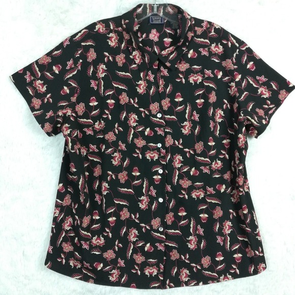 Laura Scott Womens Shirt Button Up‎ Short Sleeve Black Floral Red Print Plus 18W - Picture 1 of 8